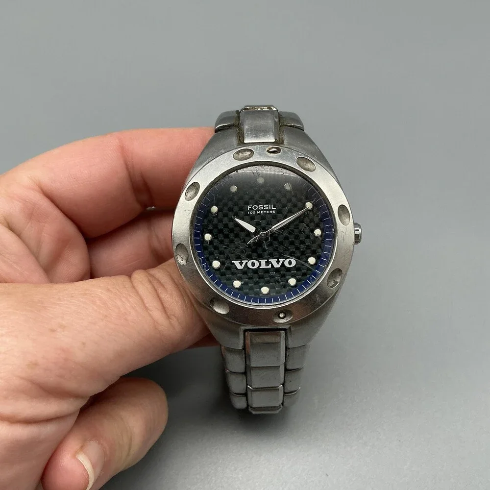 Fossil Volvo JR-5098 Mens Watch 39mm Black Dial Stainless Volvo New Battery 7.5